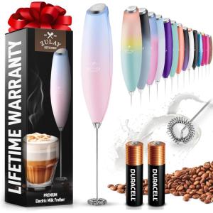 imageZulay Kitchen Milk Frother Wand Drink Mixer with AA Duracell Batteries Durable Handheld Milk Frother Electric Whisk  EasyClean Milk Frother Wand ampamp Mini Blender  Electric Coffee Frother  BlackLavender Blush