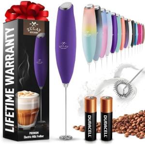imageZulay Kitchen Milk Frother Wand Drink Mixer with AA Duracell Batteries Durable Handheld Milk Frother Electric Whisk  EasyClean Milk Frother Wand ampamp Mini Blender  Electric Coffee Frother  BlackDeep Purple