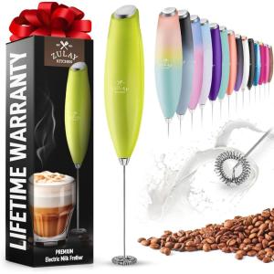 imageZulay Kitchen Milk Frother Wand Drink Mixer with AA Duracell Batteries Durable Handheld Milk Frother Electric Whisk  EasyClean Milk Frother Wand ampamp Mini Blender  Electric Coffee Frother  BlackBright Green