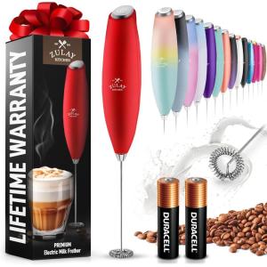 imageZulay Kitchen Milk Frother Wand Drink Mixer with AA Duracell Batteries Durable Handheld Milk Frother Electric Whisk  EasyClean Milk Frother Wand ampamp Mini Blender  Electric Coffee Frother  BlackRed