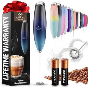 imageZulay Kitchen Milk Frother Wand Drink Mixer with AA Duracell Batteries Durable Handheld Milk Frother Electric Whisk  EasyClean Milk Frother Wand ampamp Mini Blender  Electric Coffee Frother  BlackDeep Sea