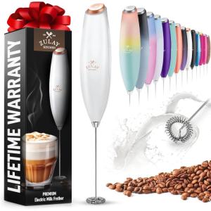 imageZulay Kitchen Milk Frother Wand Drink Mixer with AA Duracell Batteries Durable Handheld Milk Frother Electric Whisk  EasyClean Milk Frother Wand ampamp Mini Blender  Electric Coffee Frother  BlackWhite Rose Gold