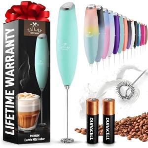 imageZulay Kitchen Milk Frother Wand Drink Mixer with AA Duracell Batteries Durable Handheld Milk Frother Electric Whisk  EasyClean Milk Frother Wand ampamp Mini Blender  Electric Coffee Frother  BlackFresh Mint