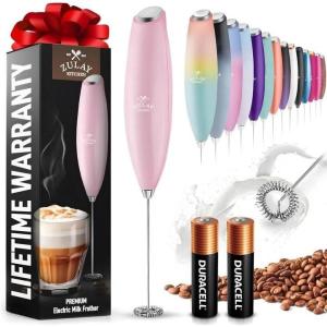 imageZulay Kitchen Milk Frother Wand Drink Mixer with AA Duracell Batteries Durable Handheld Milk Frother Electric Whisk  EasyClean Milk Frother Wand ampamp Mini Blender  Electric Coffee Frother  BlackCotton Candy Pink