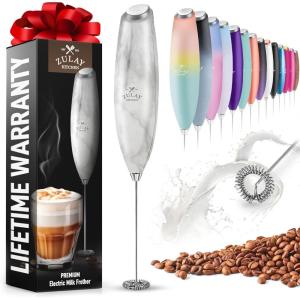 imageZulay Kitchen Milk Frother Wand Drink Mixer with AA Duracell Batteries Durable Handheld Milk Frother Electric Whisk  EasyClean Milk Frother Wand ampamp Mini Blender  Electric Coffee Frother  BlackMarble White