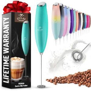 imageZulay Kitchen Milk Frother Wand Drink Mixer with AA Duracell Batteries Durable Handheld Milk Frother Electric Whisk  EasyClean Milk Frother Wand ampamp Mini Blender  Electric Coffee Frother  BlackCaribbean Aqua