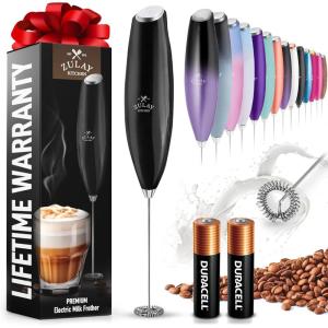 imageZulay Kitchen Milk Frother Wand Drink Mixer with AA Duracell Batteries Durable Handheld Milk Frother Electric Whisk  EasyClean Milk Frother Wand ampamp Mini Blender  Electric Coffee Frother  BlackMetallic Black