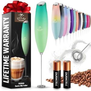 imageZulay Kitchen Milk Frother Wand Drink Mixer with AA Duracell Batteries Durable Handheld Milk Frother Electric Whisk  EasyClean Milk Frother Wand ampamp Mini Blender  Electric Coffee Frother  BlackOcean Spray