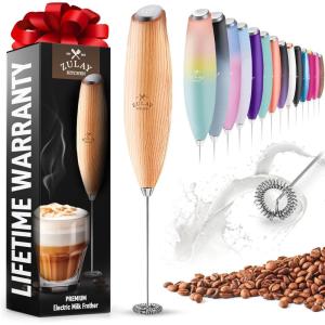 imageZulay Kitchen Milk Frother Wand Drink Mixer with AA Duracell Batteries Durable Handheld Milk Frother Electric Whisk  EasyClean Milk Frother Wand ampamp Mini Blender  Electric Coffee Frother  BlackMaple