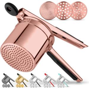 imageZulay Kitchen Premium Large 15oz Potato Ricer Heavy Duty Professional Stainless Steel Potato Masher and Ricer Kitchen Tool Press and Mash Kitchen Gadget  Metallic BlackRose Gold
