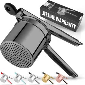 imageZulay Kitchen Premium Large 15oz Potato Ricer Heavy Duty Professional Stainless Steel Potato Masher and Ricer Kitchen Tool Press and Mash Kitchen Gadget  Metallic BlackMetallic Black