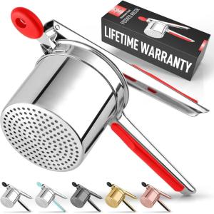 imageZulay Kitchen Premium Large 15oz Potato Ricer Heavy Duty Professional Stainless Steel Potato Masher and Ricer Kitchen Tool Press and Mash Kitchen Gadget  Metallic BlackRed  Silver