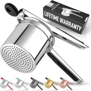 imageZulay Kitchen Premium Large 15oz Potato Ricer Heavy Duty Professional Stainless Steel Potato Masher and Ricer Kitchen Tool Press and Mash Kitchen Gadget  Metallic BlackSilver  Black