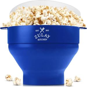 imageZulay Microwave Popcorn Popper  BPAFree Silicone Popcorn Popper Microwave Popcorn Bowl  Collapsible Microwave Popcorn Maker  Family Movie Night Supplies  BlackBold Blue