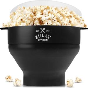 imageZulay Microwave Popcorn Popper  BPAFree Silicone Popcorn Popper Microwave Popcorn Bowl  Collapsible Microwave Popcorn Maker  Family Movie Night Supplies  BlackBlack
