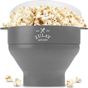 imageZulay Microwave Popcorn Popper  BPAFree Silicone Popcorn Popper Microwave Popcorn Bowl  Collapsible Microwave Popcorn Maker  Family Movie Night Supplies  BlackAsh Gray