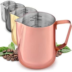 imageZulay Milk Frother Cup 350ml600ml950ml 12oz20oz32oz  Stainless Steel Frothing Pitcher with Latte Art Pen  LaserWelded Handle ampamp Precise Measurement Markings  12ozRose Gold
