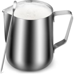 imageZulay Milk Frother Cup 350ml600ml950ml 12oz20oz32oz  Stainless Steel Frothing Pitcher with Latte Art Pen  LaserWelded Handle ampamp Precise Measurement Markings  12ozSilver
