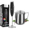 imageZulay Kitchen Powerful Milk Frother Handheld Foam Maker for Lattes and 12oz Stainless Steel Milk Frothing Pitcher