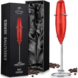 imageZulay Executive Series Ultra Premium Gift Milk Frother For Coffee with Deluxe Radiant Finish  Coffee Frother Handheld Foam Maker  Electric Milk Frother Handheld For Lattes Premium UV Red