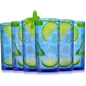 imageZulay Kitchen Acrylic Glasses Drinkware  8 Piece Unbreakable Plastic Tumblers  BPAFree Reusable Plastic Drinking Glasses for Home ampamp Outdoors  Stackable LeadFree ampamp Dishwasher Safe  12ampamp16ozBlue