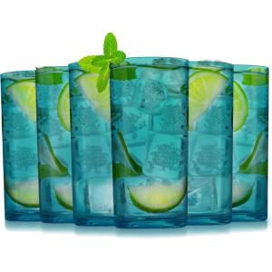 imageZulay Kitchen Acrylic Glasses Drinkware  8 Piece Unbreakable Plastic Tumblers  BPAFree Reusable Plastic Drinking Glasses for Home ampamp Outdoors  Stackable LeadFree ampamp Dishwasher Safe  12ampamp16ozTurquoise