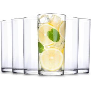 imageZulay Kitchen Acrylic Glasses Drinkware  8 Piece Unbreakable Plastic Tumblers  BPAFree Reusable Plastic Drinking Glasses for Home ampamp Outdoors  Stackable LeadFree ampamp Dishwasher Safe  12ampamp16ozClear