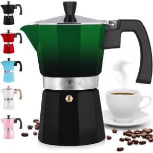 imageZulay Kitchen Stovetop Espresso Maker  Moka Pot 6 Espresso Cups  Percolator Coffee Maker for Classic Cuban ampamp Italian Style Espresso  Portable Coffee Maker for Camping ampamp Travel  GreenBlack