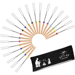 imageZulay Sturdy Marshmallow Sticks for Fire Pit Extra Long  Great Smores Sticks Smores Kit for Fire Pit  Marshmallow Roasting Skewers  Hot Dog Fork Bonfire Glamping Camping Accessory 32quot Value 10 Pack20 Pack