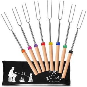 imageZulay Sturdy Marshmallow Sticks for Fire Pit Extra Long  Great Smores Sticks Smores Kit for Fire Pit  Marshmallow Roasting Skewers  Hot Dog Fork Bonfire Glamping Camping Accessory 32quot Value 10 Pack8 Pack