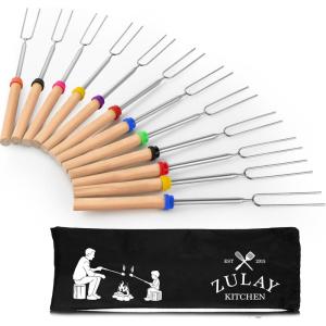 imageZulay Sturdy Marshmallow Sticks for Fire Pit Extra Long  Great Smores Sticks Smores Kit for Fire Pit  Marshmallow Roasting Skewers  Hot Dog Fork Bonfire Glamping Camping Accessory 32quot Value 10 Pack12 Pack