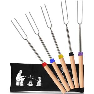 imageZulay Sturdy Marshmallow Sticks for Fire Pit Extra Long  Great Smores Sticks Smores Kit for Fire Pit  Marshmallow Roasting Skewers  Hot Dog Fork Bonfire Glamping Camping Accessory 32quot Value 10 Pack5 Pack