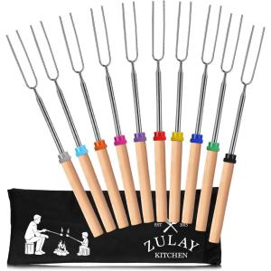imageZulay Sturdy Marshmallow Sticks for Fire Pit Extra Long  Great Smores Sticks Smores Kit for Fire Pit  Marshmallow Roasting Skewers  Hot Dog Fork Bonfire Glamping Camping Accessory 32quot Value 10 Pack10 Pack