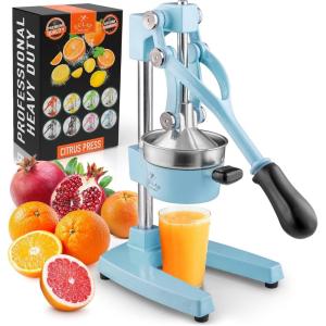 imageZulay Kitchen CastIron Orange Juice Squeezer  HeavyDuty EasytoClean Professional Citrus Juicer  Durable Stainless Steel Lemon Squeezer  Sturdy Manual Citrus Press ampamp Orange Squeezer PinkBlue
