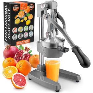 imageZulay Kitchen CastIron Orange Juice Squeezer  HeavyDuty EasytoClean Professional Citrus Juicer  Durable Stainless Steel Lemon Squeezer  Sturdy Manual Citrus Press ampamp Orange Squeezer PinkGray
