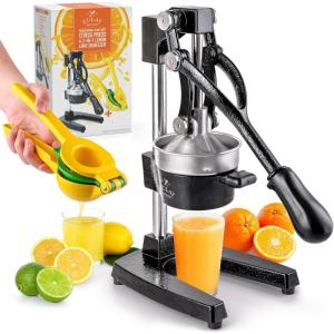 imageZulay Kitchen CastIron Orange Juice Squeezer  HeavyDuty EasytoClean Professional Citrus Juicer  Durable Stainless Steel Lemon Squeezer  Sturdy Manual Citrus Press ampamp Orange Squeezer PinkShiny Black