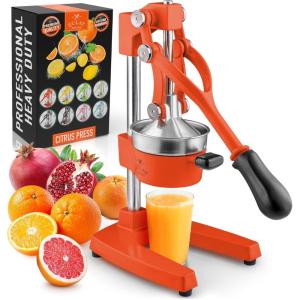 imageZulay Kitchen CastIron Orange Juice Squeezer  HeavyDuty EasytoClean Professional Citrus Juicer  Durable Stainless Steel Lemon Squeezer  Sturdy Manual Citrus Press ampamp Orange Squeezer PinkOrange