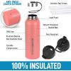 imageHydration Nation 3 Lid MultiSize Vacuum Insulated Water Bottles with Straw  Metal Water Bottle For Sports ampamp Outdoor  Thermo Stainless Steel Water Bottle  Perfect for Hot ampamp Cold Drinks BluePeach