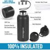 imageHydration Nation 3 Lid MultiSize Vacuum Insulated Water Bottles with Straw  Metal Water Bottle For Sports ampamp Outdoor  Thermo Stainless Steel Water Bottle  Perfect for Hot ampamp Cold Drinks BlueMidnight Black