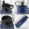 imageHydration Nation 3 Lid MultiSize Vacuum Insulated Water Bottles with Straw  Metal Water Bottle For Sports ampamp Outdoor  Thermo Stainless Steel Water Bottle  Perfect for Hot ampamp Cold Drinks BlueTwilight Blue