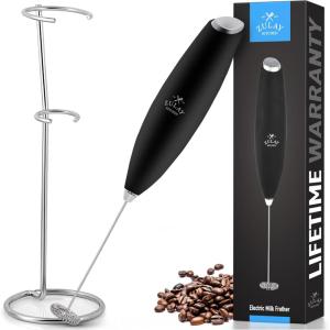 imageZulay Powerful Black Milk Frother for Coffee with Upgraded Titanium Motor  Handheld Frother Electric Whisk Mini Mixer with Silver Original Heavy Duty Frother Stand Ideal For Handheld Frothers