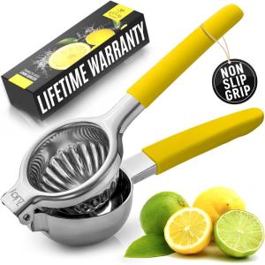 imageZulay Lemon Squeezer Stainless Steel with Premium Heavy Duty Solid Metal Squeezer Bowl and Food Grade Silicone Handles  Large Manual Citrus Press Juicer and Lime Squeezer Stainless Steel CranberryBright Yellow