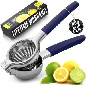 imageZulay Lemon Squeezer Stainless Steel with Premium Heavy Duty Solid Metal Squeezer Bowl and Food Grade Silicone Handles  Large Manual Citrus Press Juicer and Lime Squeezer Stainless Steel CranberryNavy