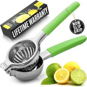 imageZulay Lemon Squeezer Stainless Steel with Premium Heavy Duty Solid Metal Squeezer Bowl and Food Grade Silicone Handles  Large Manual Citrus Press Juicer and Lime Squeezer Stainless Steel CranberryLight Green
