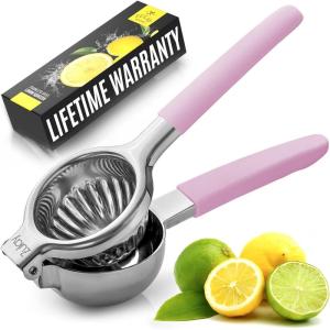 imageZulay Lemon Squeezer Stainless Steel with Premium Heavy Duty Solid Metal Squeezer Bowl and Food Grade Silicone Handles  Large Manual Citrus Press Juicer and Lime Squeezer Stainless Steel CranberryPink