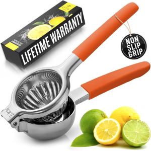 imageZulay Lemon Squeezer Stainless Steel with Premium Heavy Duty Solid Metal Squeezer Bowl and Food Grade Silicone Handles  Large Manual Citrus Press Juicer and Lime Squeezer Stainless Steel CranberryOrange