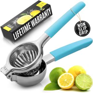imageZulay Lemon Squeezer Stainless Steel with Premium Heavy Duty Solid Metal Squeezer Bowl and Food Grade Silicone Handles  Large Manual Citrus Press Juicer and Lime Squeezer Stainless Steel CranberryBlue