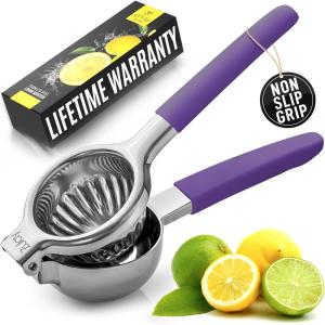 imageZulay Lemon Squeezer Stainless Steel with Premium Heavy Duty Solid Metal Squeezer Bowl and Food Grade Silicone Handles  Large Manual Citrus Press Juicer and Lime Squeezer Stainless Steel CranberryDeep Purple