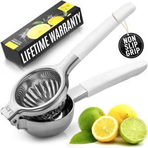 imageZulay Lemon Squeezer Stainless Steel with Premium Heavy Duty Solid Metal Squeezer Bowl and Food Grade Silicone Handles  Large Manual Citrus Press Juicer and Lime Squeezer Stainless Steel CranberryWhite