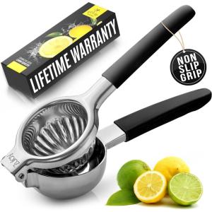 imageZulay Lemon Squeezer Stainless Steel with Premium Heavy Duty Solid Metal Squeezer Bowl and Food Grade Silicone Handles  Large Manual Citrus Press Juicer and Lime Squeezer Stainless Steel CranberryBlack